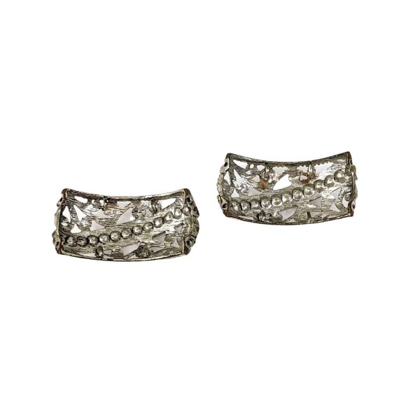 Pair of 2 Vintage Style Silver Tone Filigree Rhinestone Shoe Clips For Heels Or - Picture 4 of 11